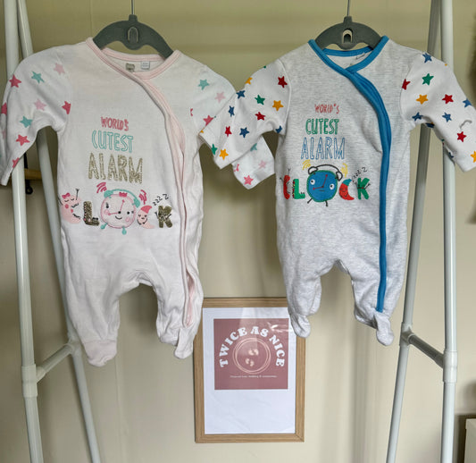 Bluezoo Matching Sleepsuits: Newborn