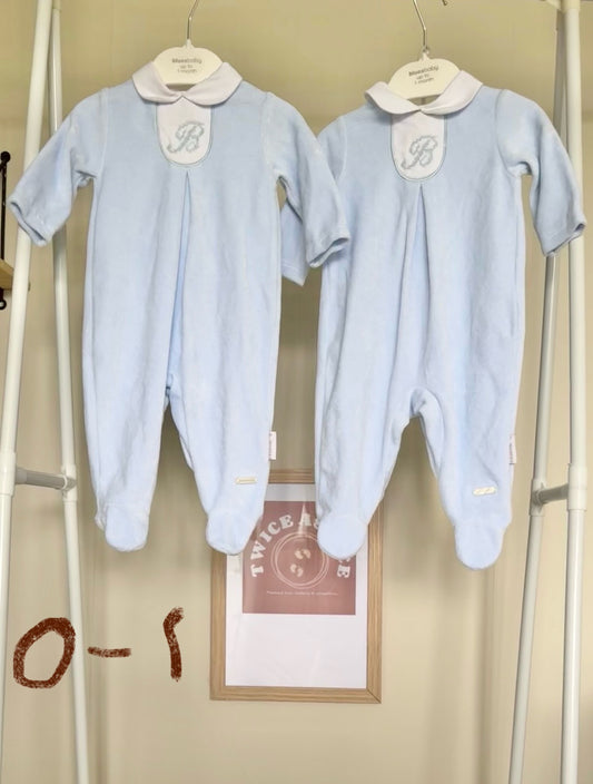 Blues Baby Matching Sleepsuits: upto 1 month