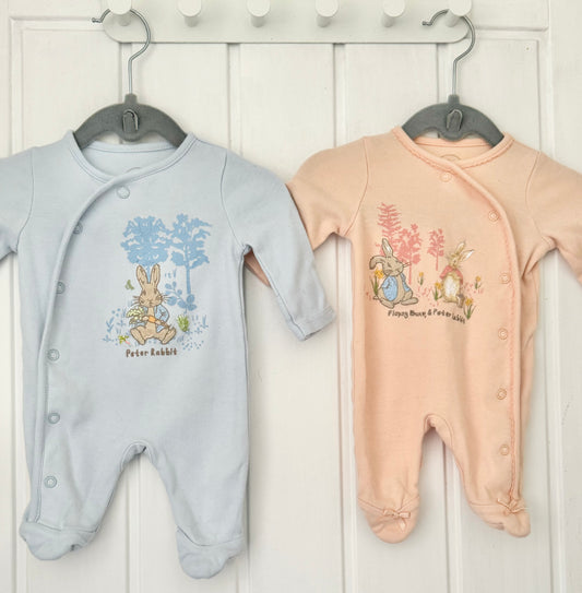 Peter Rabbit Coordinating Sleepsuits: Newborn